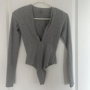 Aritzia Tna Plunging Grey Bodysuit